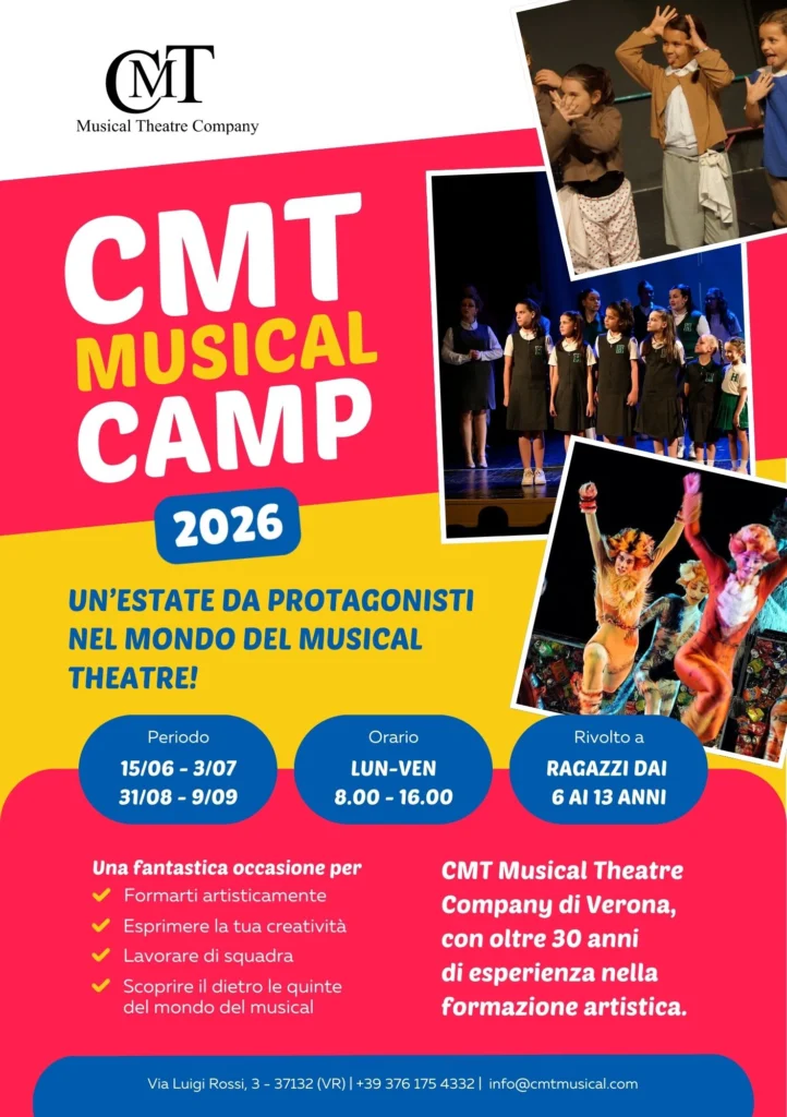 Locandina Summer Camp Musical 2026 organizzato da CMT Musical Theatre Company a Verona