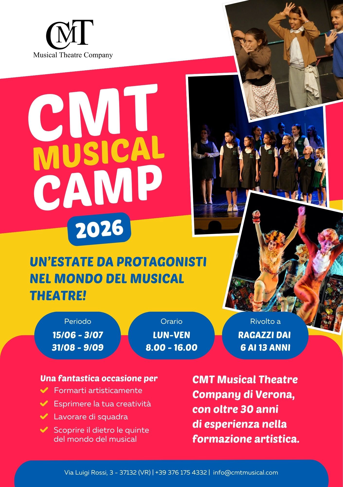 Locandina Summer Camp Musical 2026 organizzato da CMT Musical Theatre Company a Verona